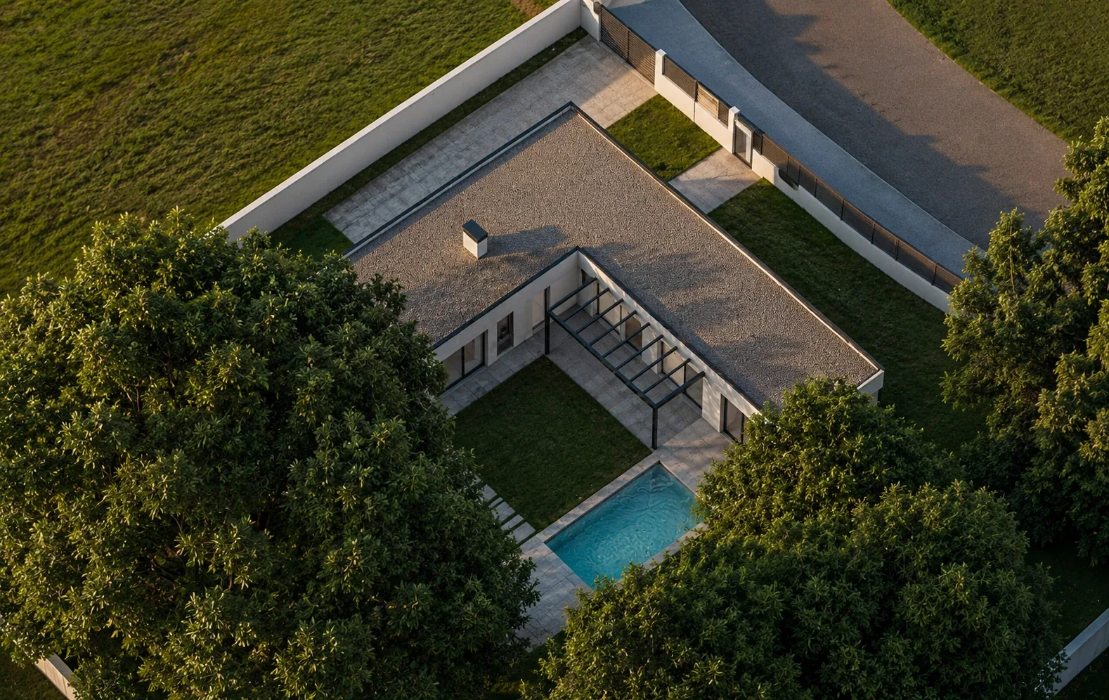 Vivienda unifamiliar con patio y pérgola — diseño de José Manuel Ruiz, vista 1